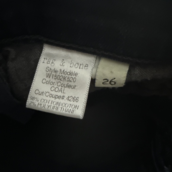 Rag & Bone Skinny Jeans Black Wash Size 26 Style W1513K520 Color COAL - Picture 2 of 8